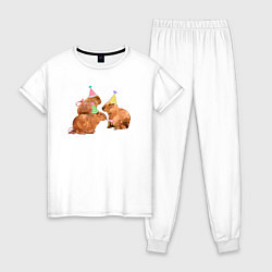 Пижама хлопковая женская Капибары на празднике, цвет: белый