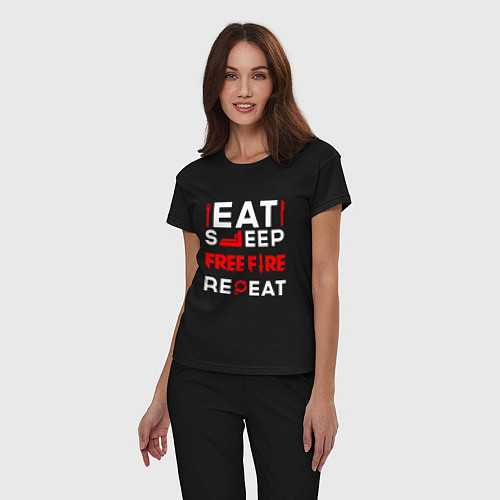 Женская пижама Надпись eat sleep Free Fire repeat / Черный – фото 3