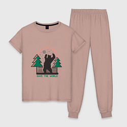 Пижама хлопковая женская Спаси Лес - Спаси Мир, цвет: пыльно-розовый