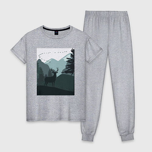Женская пижама Олень в лесу силуэты / Меланж – фото 1