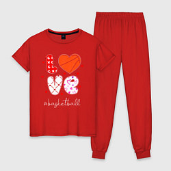 Пижама хлопковая женская LOVE basketball сердечки, цвет: красный
