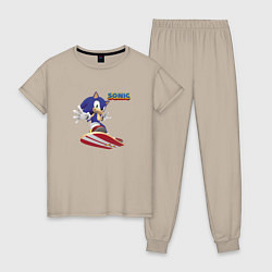 Пижама хлопковая женская Sonic - hedgehog - skateboarding, цвет: миндальный