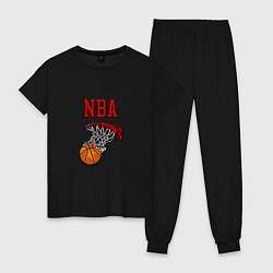 Пижама хлопковая женская Basketball - NBA logo, цвет: черный