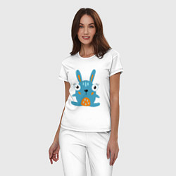 Пижама хлопковая женская Смешной круглый заяц, глазастый кролик, цвет: белый — фото 2