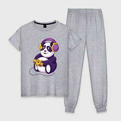 Пижама хлопковая женская Панда в наушниках с геймпадом, цвет: меланж
