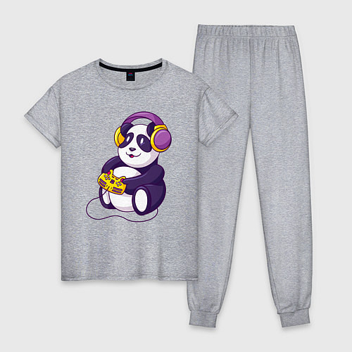 Женская пижама Панда в наушниках с геймпадом / Меланж – фото 1
