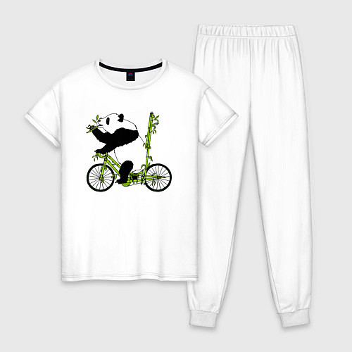 Женская пижама Панда на велосипеде с бамбуком / Белый – фото 1