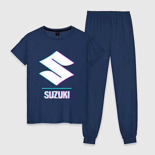 Женская пижама Значок Suzuki в стиле glitch / Тёмно-синий – фото 1