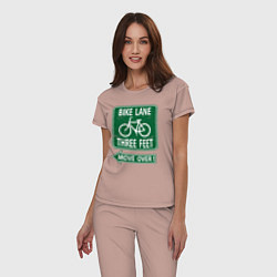 Пижама хлопковая женская Велосипедная дорожка - подвинься, цвет: пыльно-розовый — фото 2