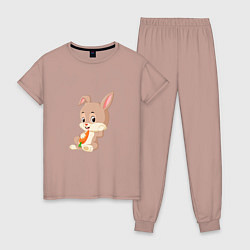 Пижама хлопковая женская Кролик с морковочкой, цвет: пыльно-розовый