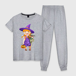 Пижама хлопковая женская Ведьма малолетка - halloween, цвет: меланж