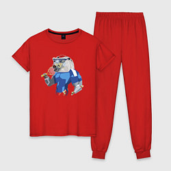 Пижама хлопковая женская Зомби- мишка - большой теннис - halloween, цвет: красный