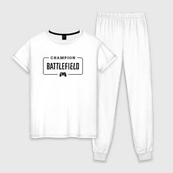 Пижама хлопковая женская Battlefield gaming champion: рамка с лого и джойст, цвет: белый