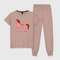 Пижама хлопковая женская Красочная лошадка, цвет: пыльно-розовый