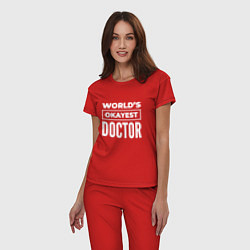 Пижама хлопковая женская Worlds okayest doctor, цвет: красный — фото 2