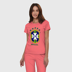 Пижама хлопковая женская Brasil CBF, цвет: коралловый — фото 2