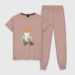 Пижама хлопковая женская Гриб - гномик Старик сказочный персонаж, цвет: пыльно-розовый