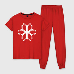Пижама хлопковая женская Снежинка из клюшек, цвет: красный