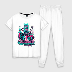 Пижама хлопковая женская Пришелец с мозгом в руке, цвет: белый