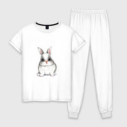 Пижама хлопковая женская Милый белый кролик, цвет: белый