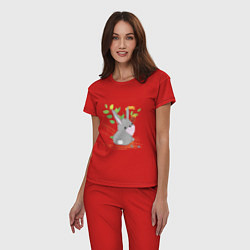 Пижама хлопковая женская Кролик смотрящий, цвет: красный — фото 2