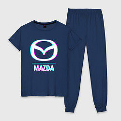 Пижама хлопковая женская Значок Mazda в стиле glitch, цвет: тёмно-синий