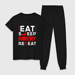 Пижама хлопковая женская Надпись eat sleep Far Cry repeat, цвет: черный