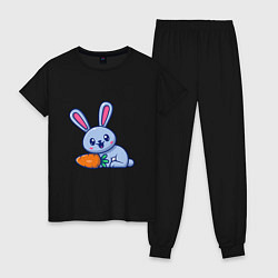 Пижама хлопковая женская Кролик и морковка, цвет: черный