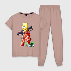 Женская пижама Крутой Барт Симпсон с оружием на плече и скейтборд