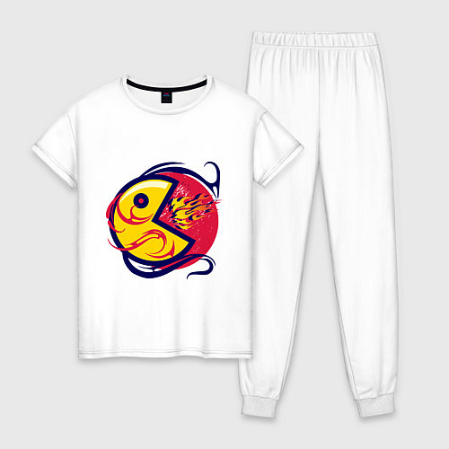 Женская пижама Pacman из ретро игры извергает пламя / Белый – фото 1