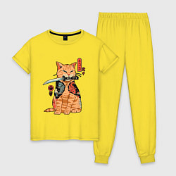 Пижама хлопковая женская Японский Кот Якудза, цвет: желтый