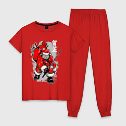 Пижама хлопковая женская Санта Клаус самурай, цвет: красный
