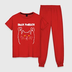 Пижама хлопковая женская Iron Maiden rock cat, цвет: красный
