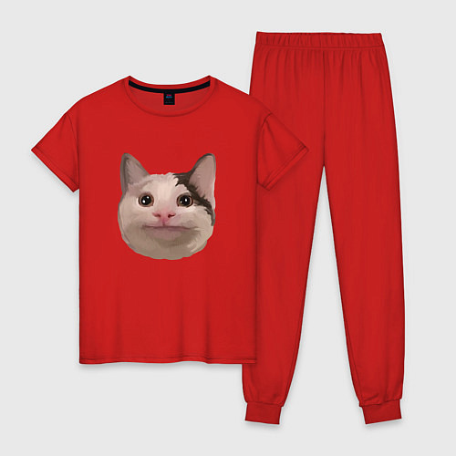 Женская пижама Polite cat meme / Красный – фото 1