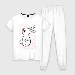 Пижама хлопковая женская Милый кролик и много сердечек, цвет: белый