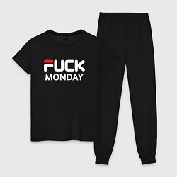 Пижама хлопковая женская Fuck monday, fila, anti-brand, цвет: черный