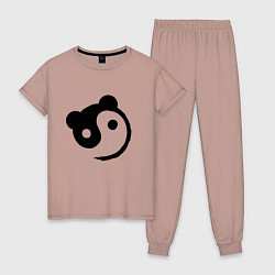 Пижама хлопковая женская Инь-Янь - Панда, цвет: пыльно-розовый