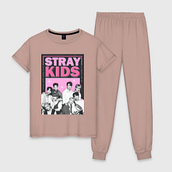 Пижама хлопковая женская Stray Kids boy band, цвет: пыльно-розовый