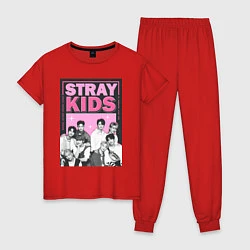 Пижама хлопковая женская Stray Kids boy band, цвет: красный