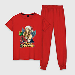 Пижама хлопковая женская Снегурочка с подарком, цвет: красный