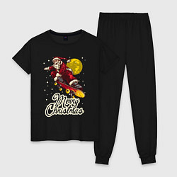Пижама хлопковая женская Санта на скейте, цвет: черный