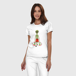 Пижама хлопковая женская Пришелец на земле с покупками, цвет: белый — фото 2