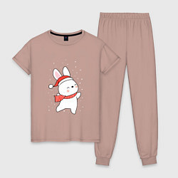 Пижама хлопковая женская Кролик в шапке и шарфе арт, цвет: пыльно-розовый