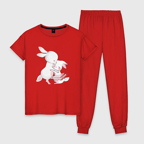 Женская пижама Зайчики обнимаются в танце / Красный – фото 1