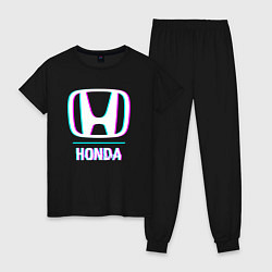 Пижама хлопковая женская Значок Honda в стиле glitch, цвет: черный
