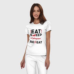 Пижама хлопковая женская Надпись: eat sleep Cyberpunk 2077 repeat, цвет: белый — фото 2