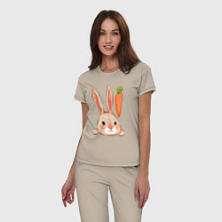 Пижама хлопковая женская Заяц с морковкой, цвет: миндальный — фото 2