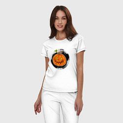 Пижама хлопковая женская Мультяшная злая тыква Хэллоуин, цвет: белый — фото 2