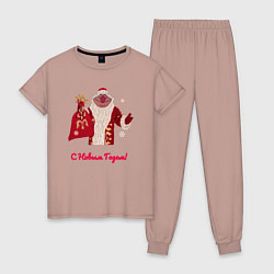 Пижама хлопковая женская Дед Мороз с Новым Годом, цвет: пыльно-розовый