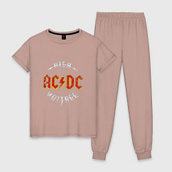 Пижама хлопковая женская AC-DC Высокое напряжение, цвет: пыльно-розовый